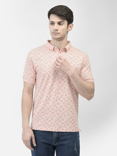 Peach Printed Polo T-shirt-Men T-shirts-Crimsoune Club