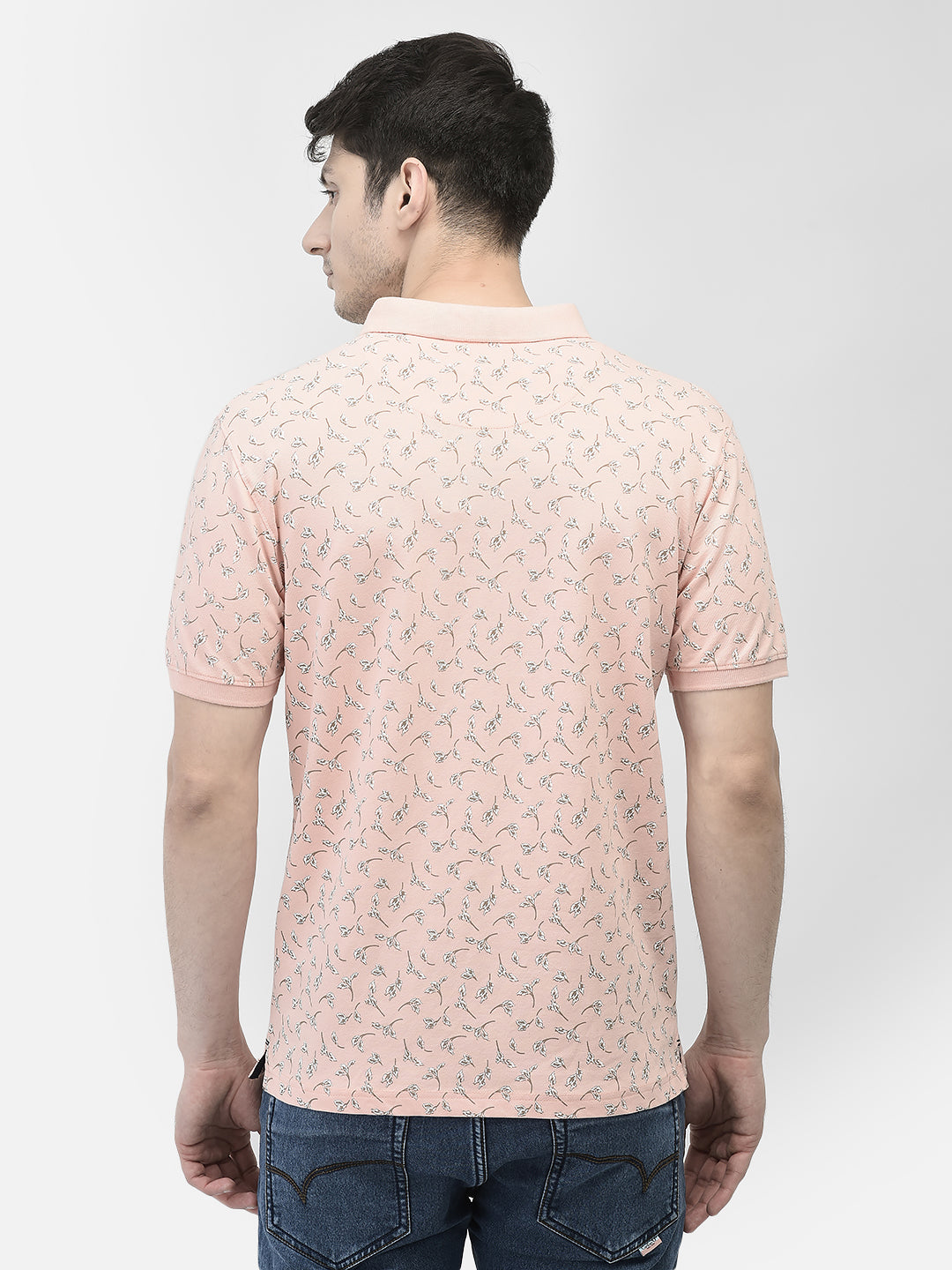 Peach Printed Polo T-shirt-Men T-shirts-Crimsoune Club