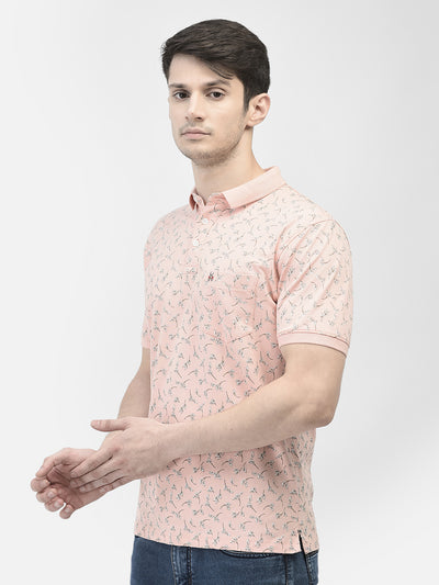 Peach Printed Polo T-shirt-Men T-shirts-Crimsoune Club