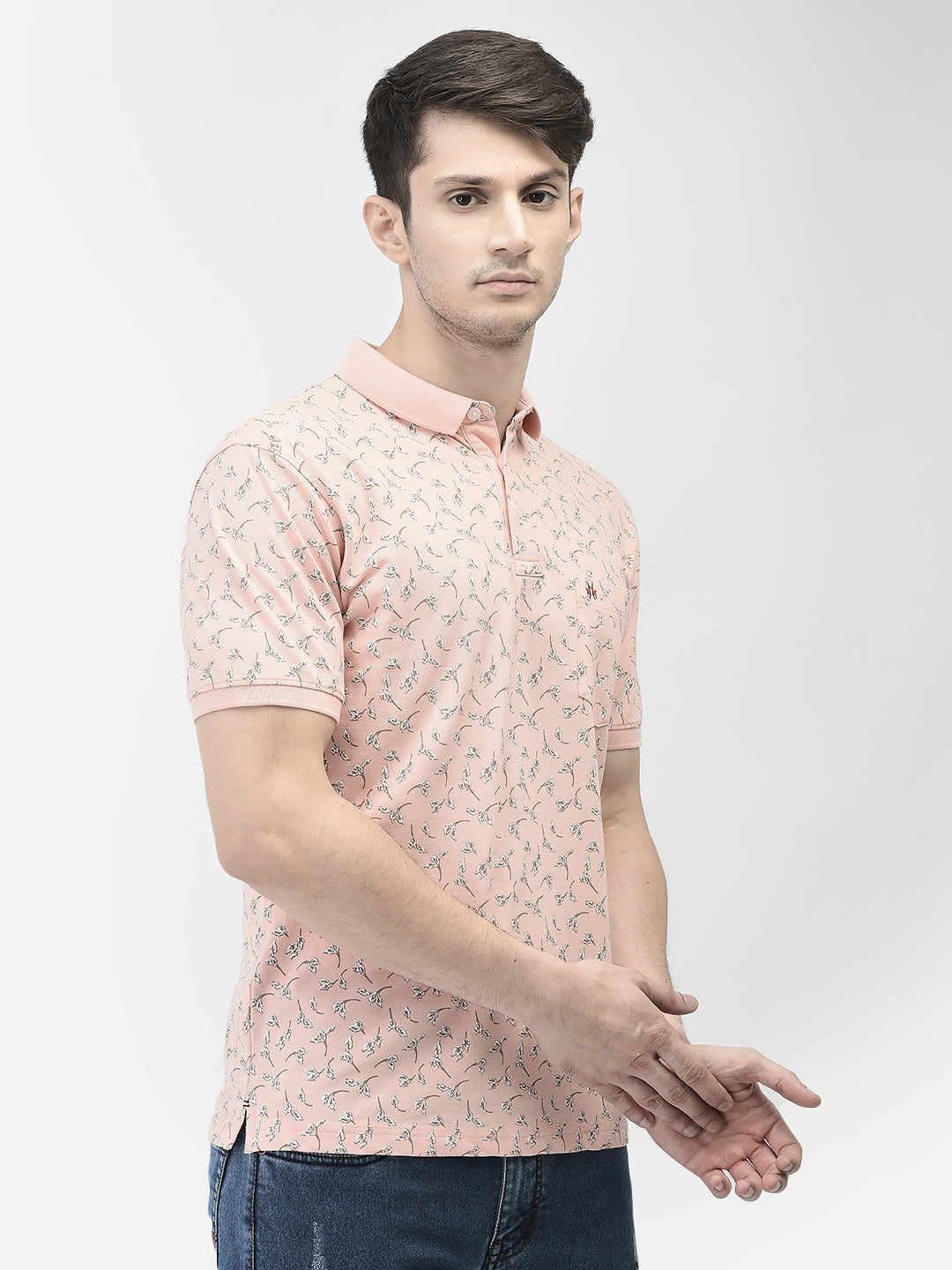 Peach Printed Polo T-shirt-Men T-shirts-Crimsoune Club