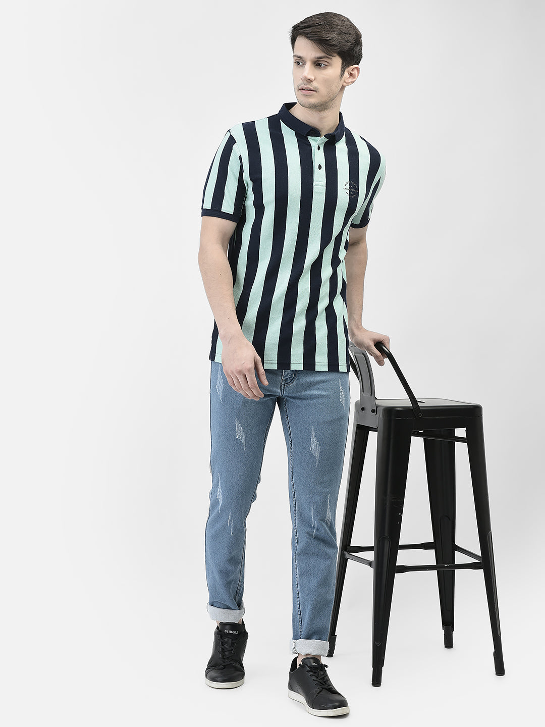 Green Striped T-shirt-Men T-shirts-Crimsoune Club