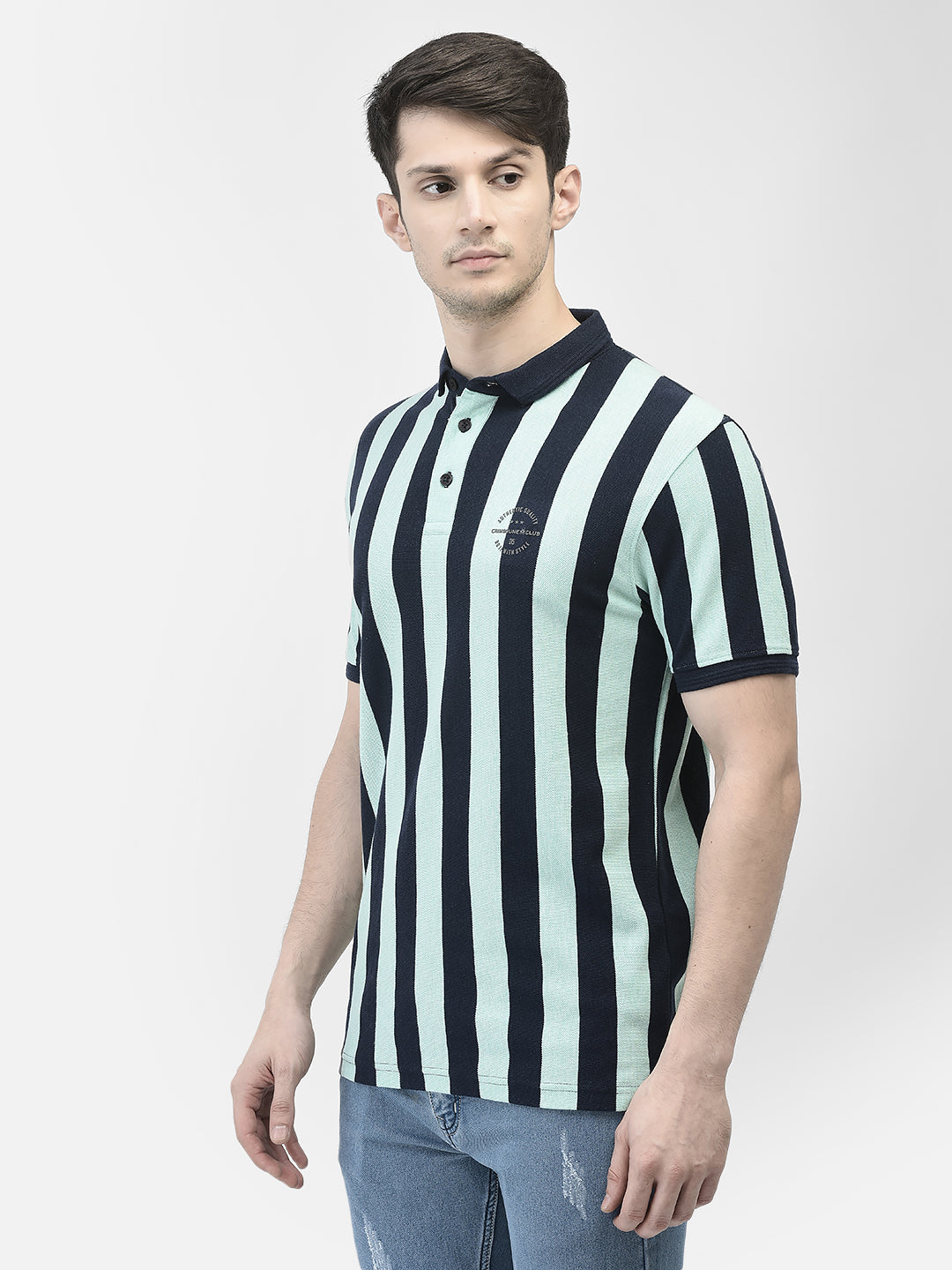 Green Striped T-shirt-Men T-shirts-Crimsoune Club