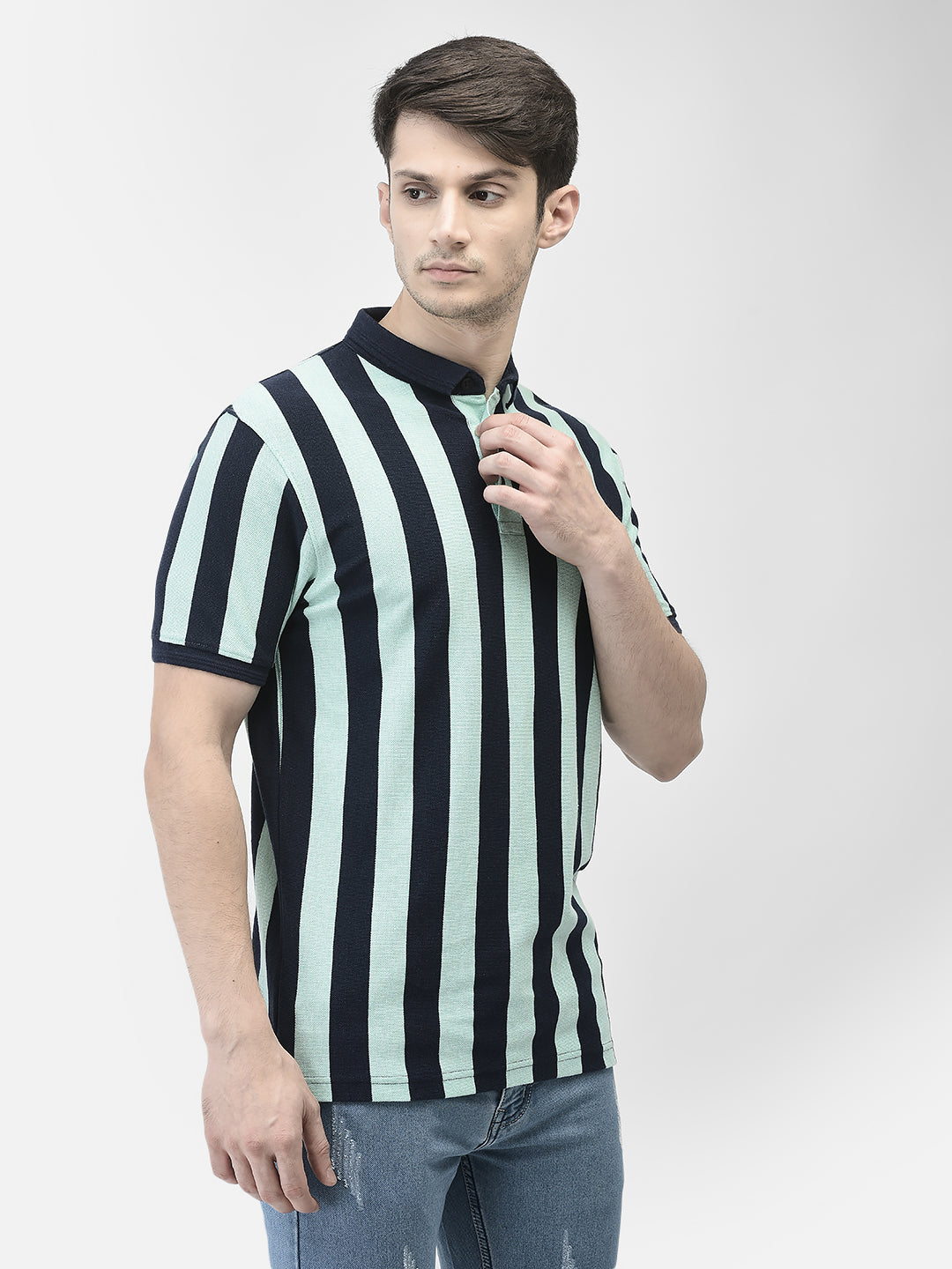 Green Striped T-shirt-Men T-shirts-Crimsoune Club