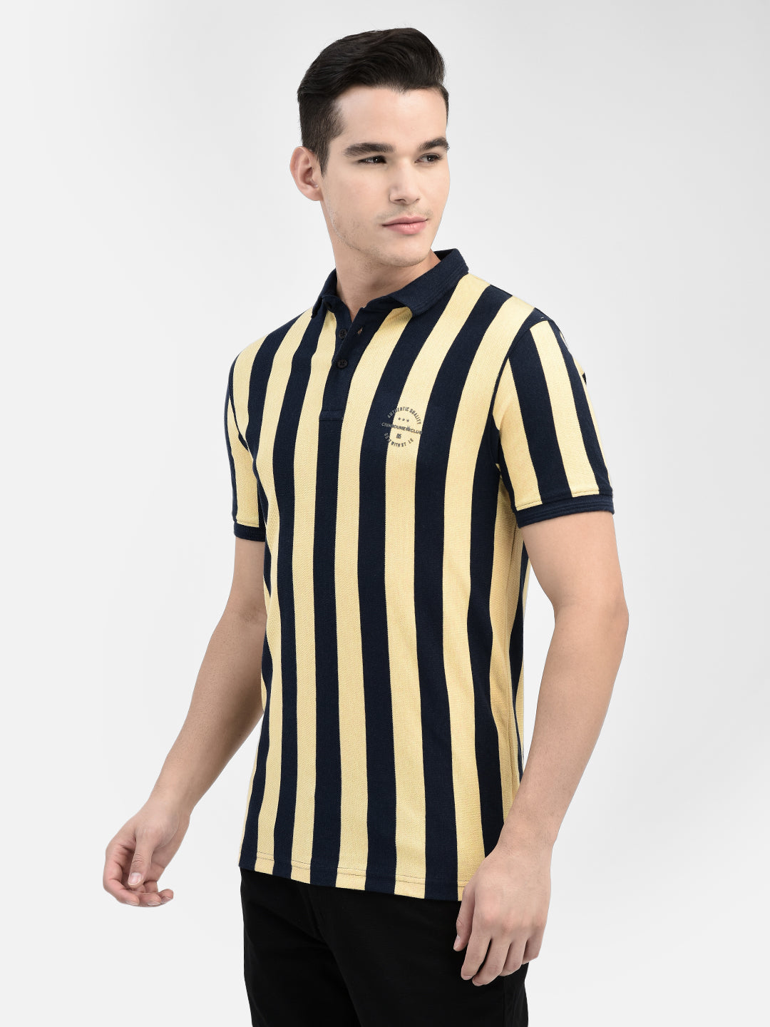 Striped Yellow T-Shirt-Men T-Shirts-Crimsoune Club