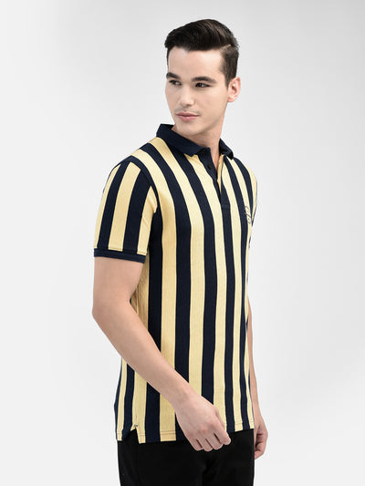 Striped Yellow T-Shirt-Men T-Shirts-Crimsoune Club