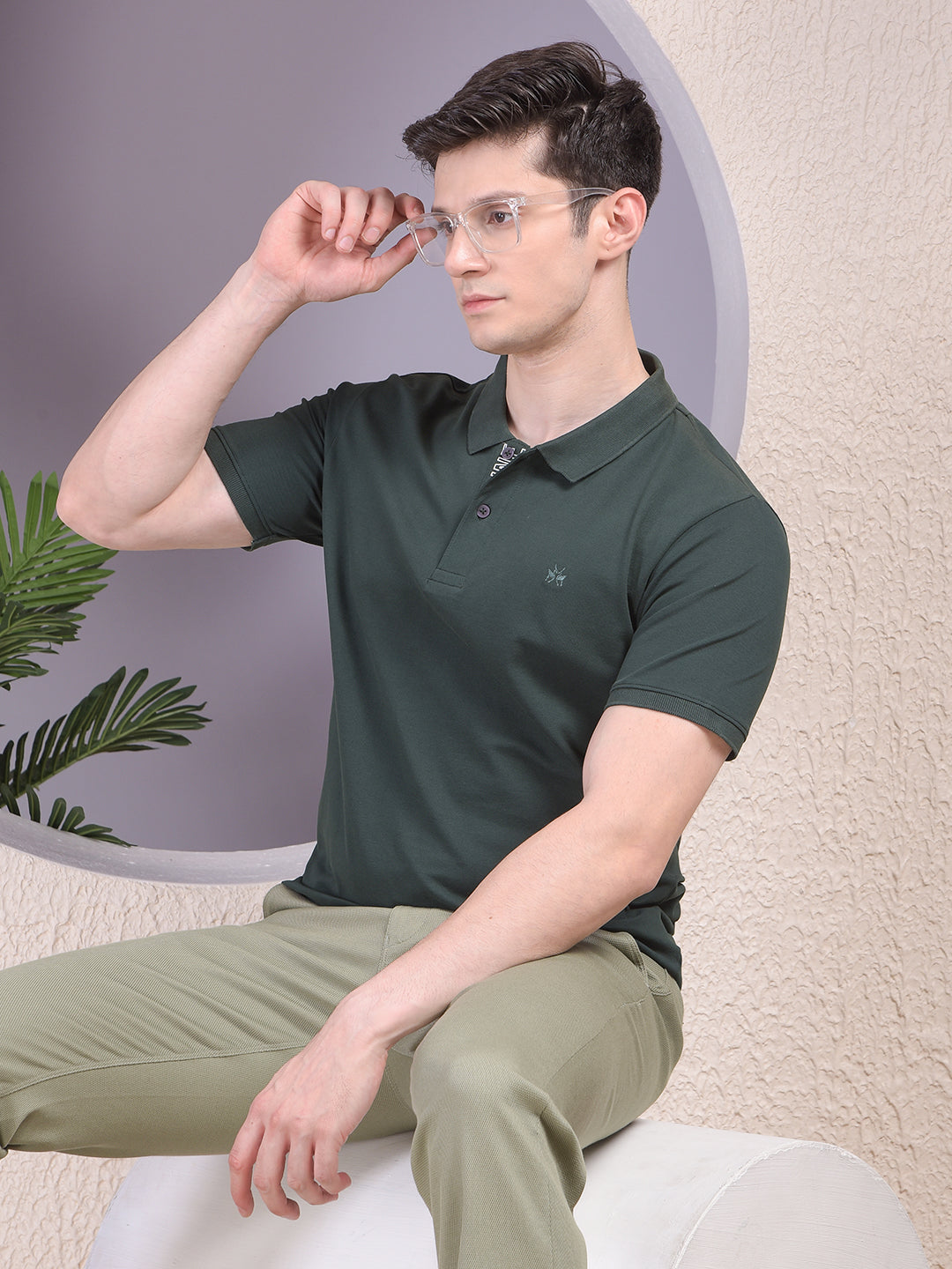 Green Polo Neck T-Shirt-Men T-Shirts-Crimsoune Club