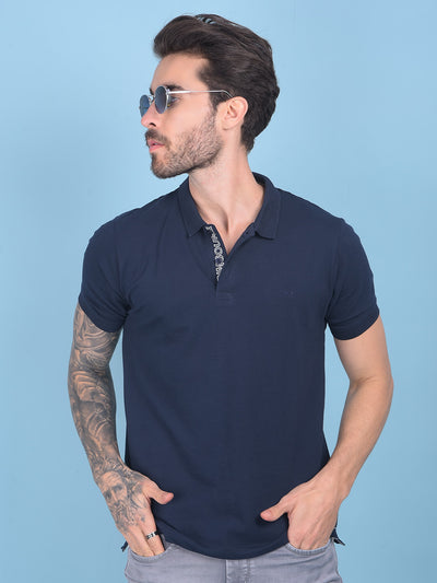 Navy Blue Cotton T-Shirt-Men T-shirts-Crimsoune Club