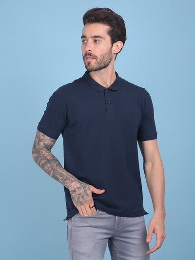 Navy Blue Cotton T-Shirt-Men T-shirts-Crimsoune Club