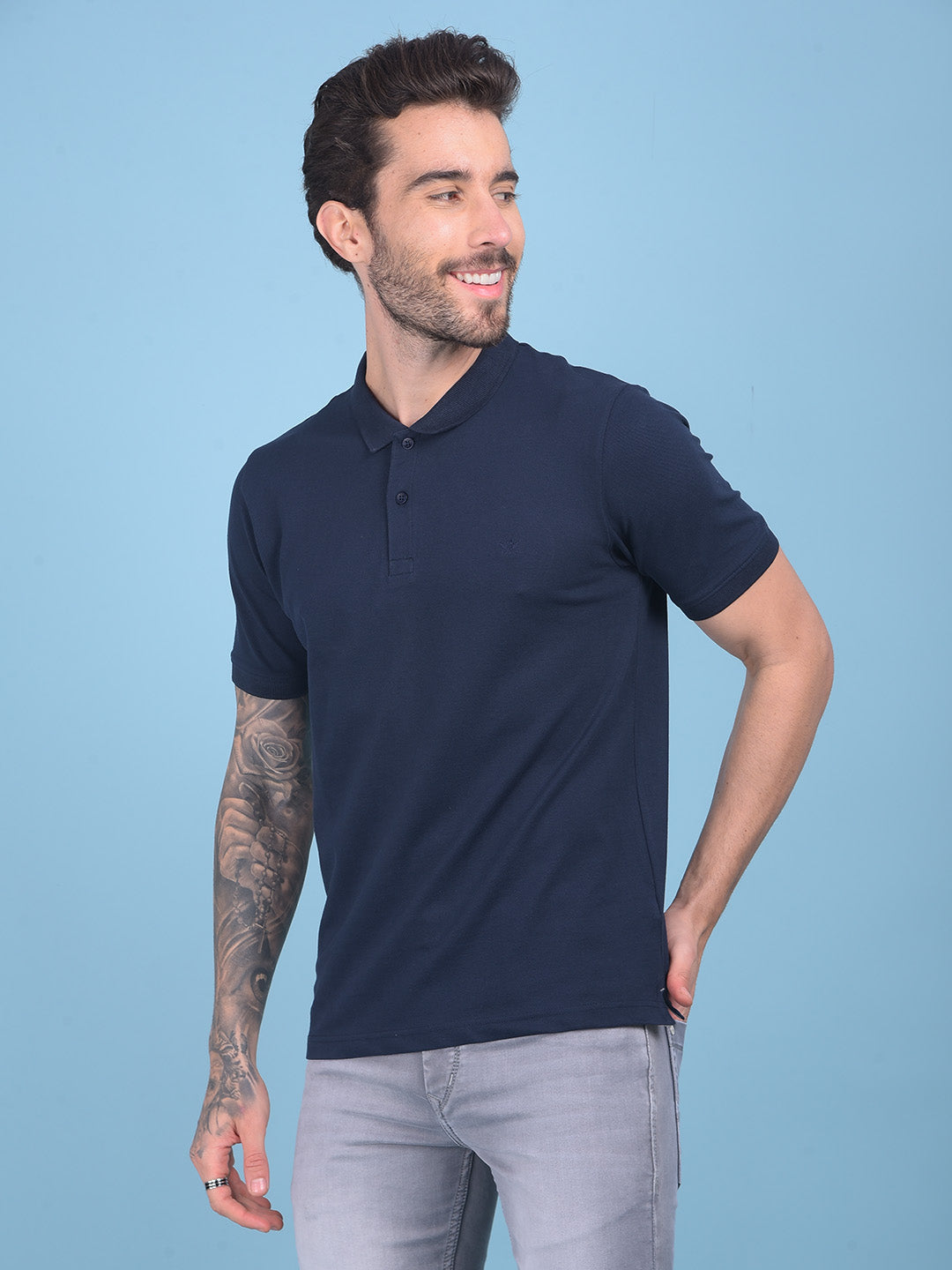 Navy Blue Cotton T-Shirt-Men T-shirts-Crimsoune Club