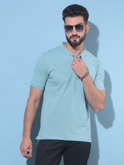 Blue Embroidered Cotton Polo T-Shirt-Men T-Shirts-Crimsoune Club