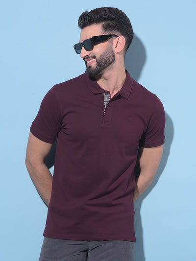 Wine Embroidered Cotton Polo T-Shirt-Men T-Shirts-Crimsoune Club