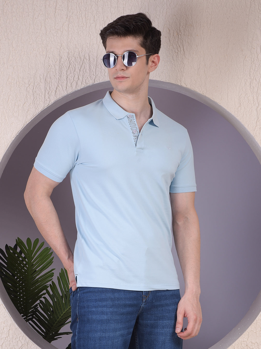 Blue Polo Neck T-Shirt-Men T-Shirts-Crimsoune Club