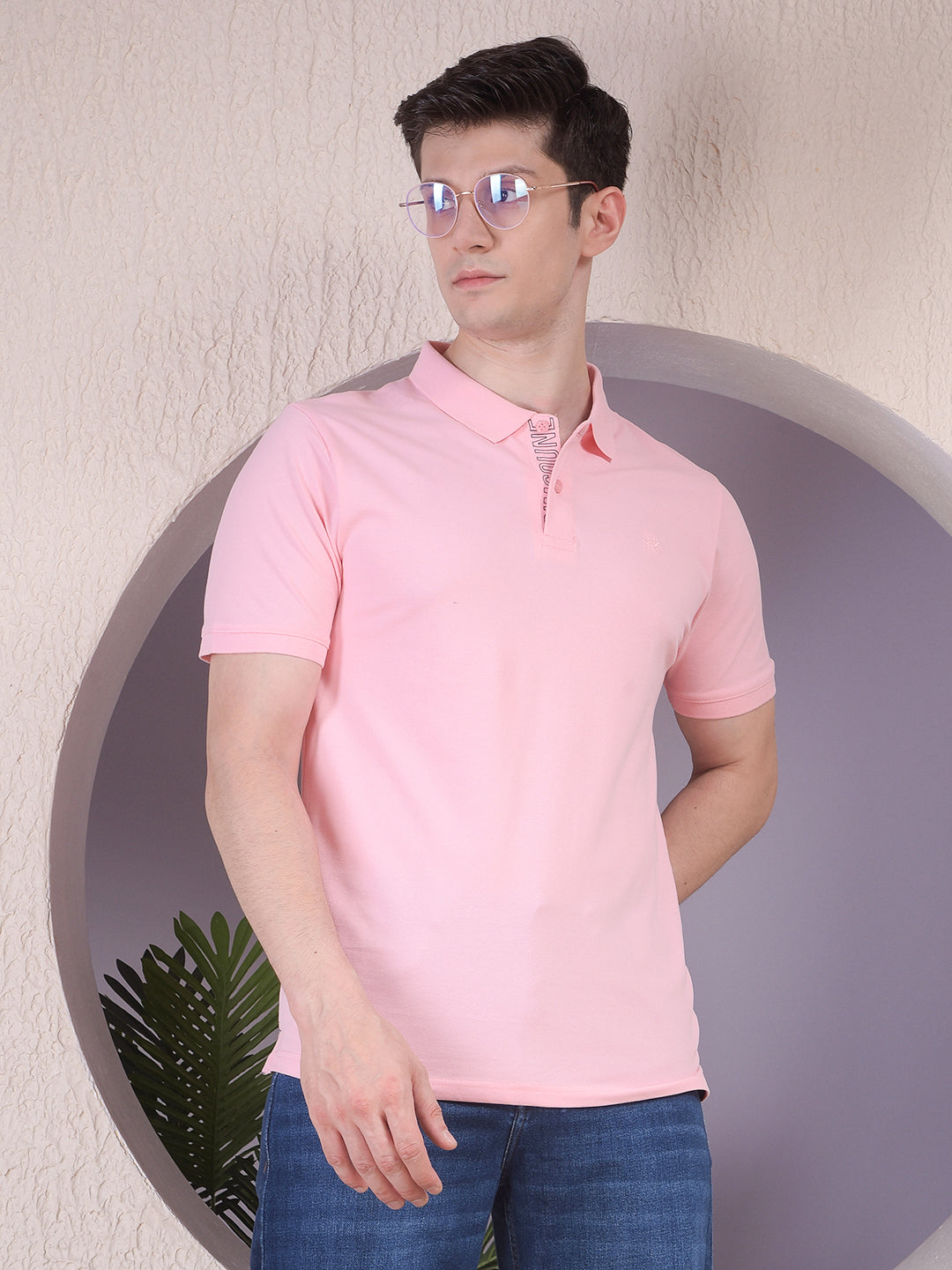 Pink Polo Neck T-Shirt-Men T-Shirts-Crimsoune Club