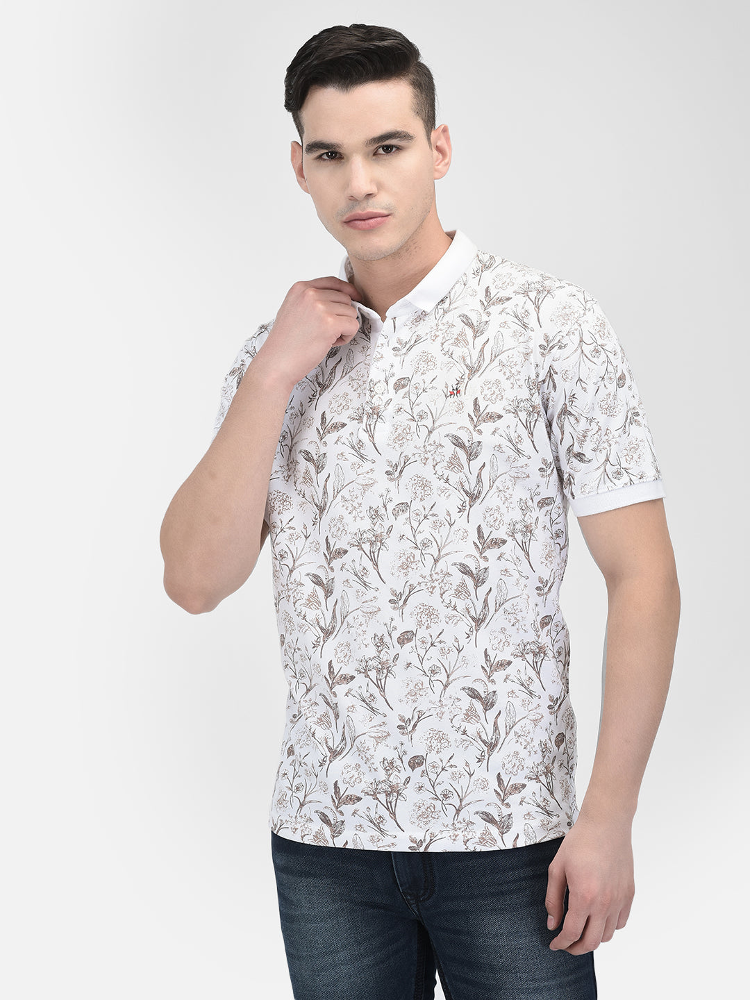 Brown Floral Print T-Shirt-Men T-shirts-Crimsoune Club