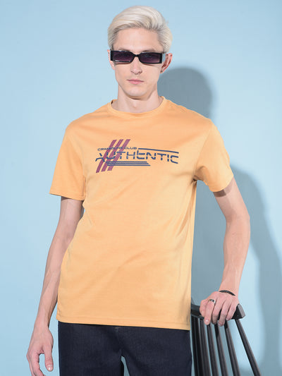 Yellow Typographic Printed Cotton T-Shirt-Men T-Shirts-Crimsoune Club