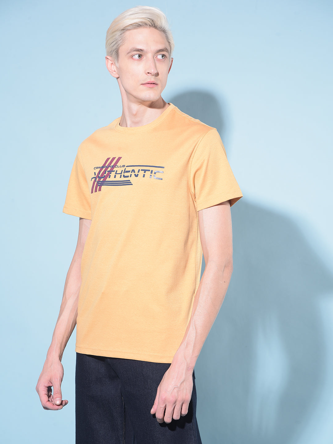 Yellow Typographic Printed Cotton T-Shirt-Men T-Shirts-Crimsoune Club