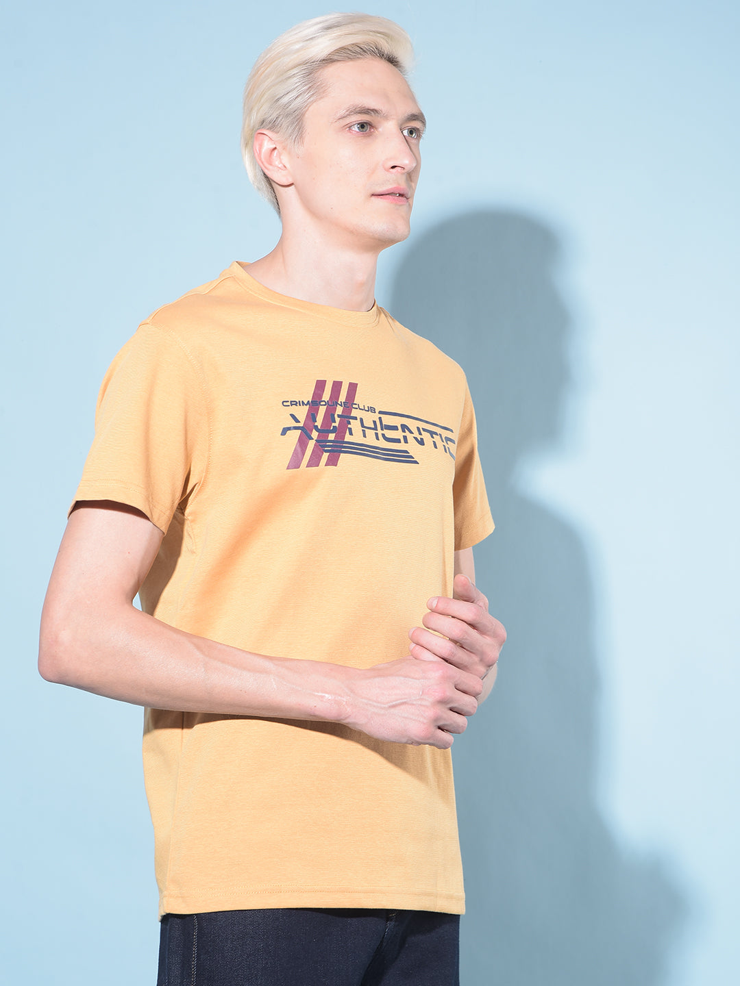 Yellow Typographic Printed Cotton T-Shirt-Men T-Shirts-Crimsoune Club