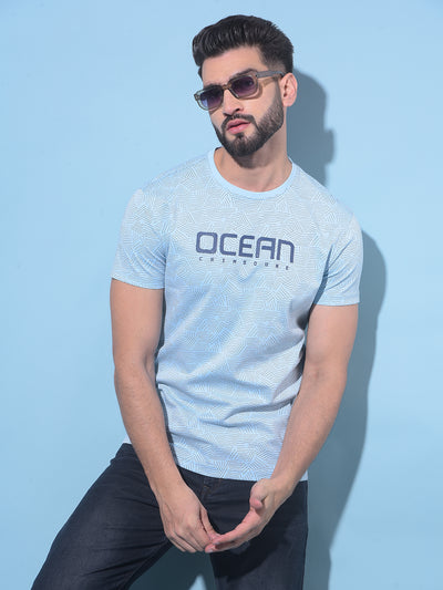 Blue Printed Cotton T-Shirt-Men T-Shirts-Crimsoune Club