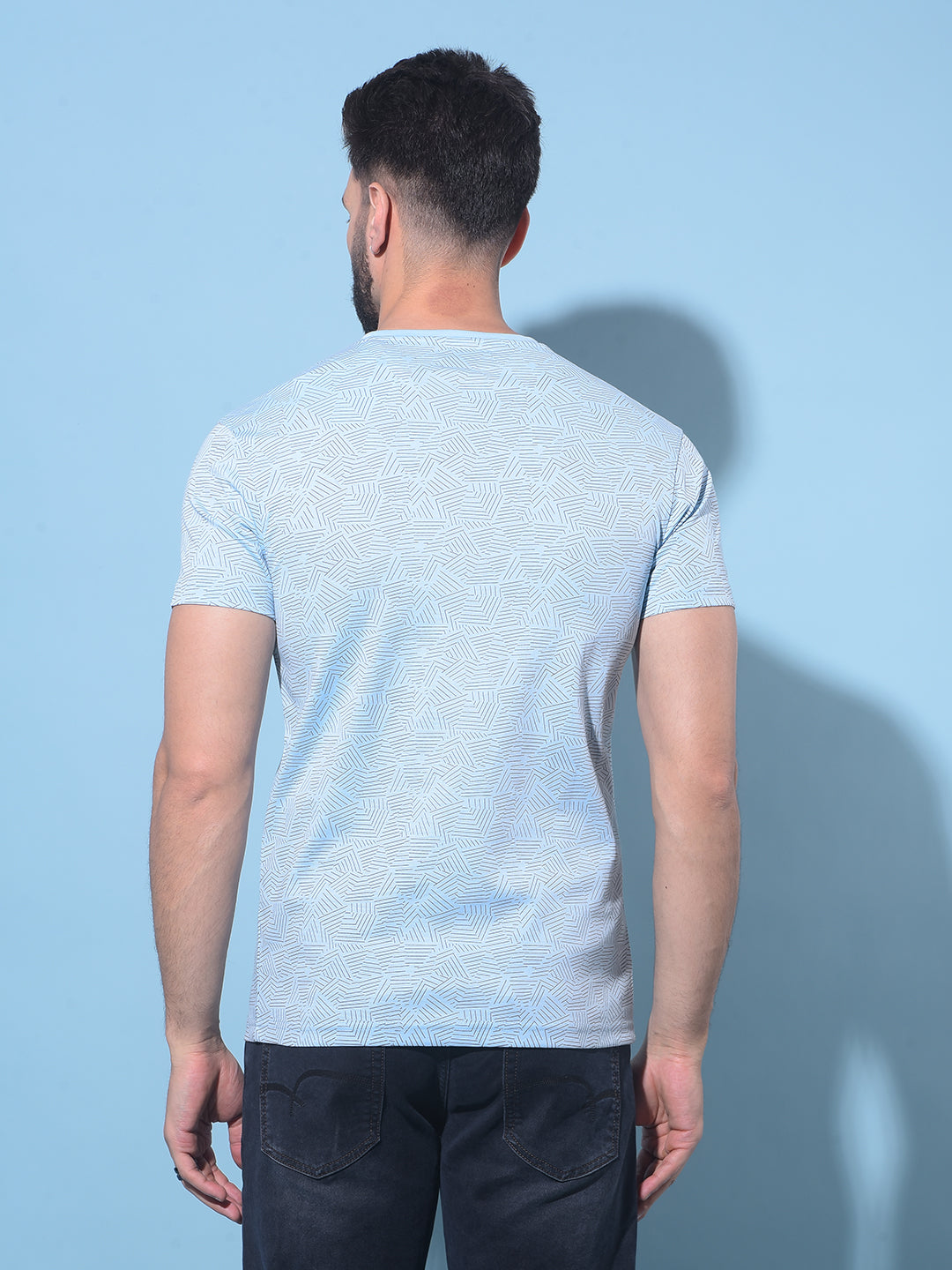 Blue Printed Cotton T-Shirt-Men T-Shirts-Crimsoune Club