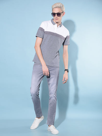 Grey Horizontal Striped Polo T-Shirt-Men T-Shirts-Crimsoune Club