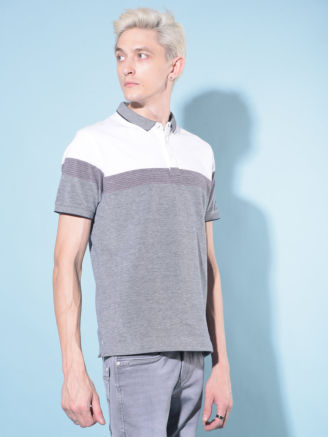 Grey Horizontal Striped Polo T-Shirt-Men T-Shirts-Crimsoune Club
