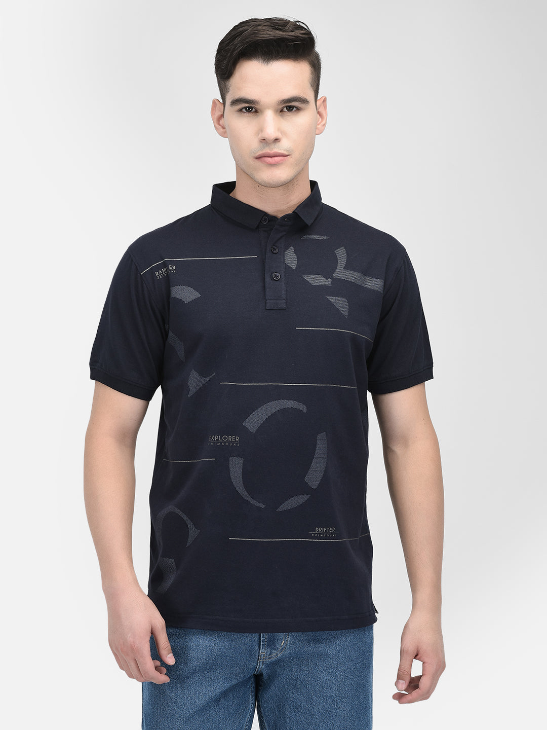 Navy Blue Typographic Print T-Shirt-Men T-shirts-Crimsoune Club