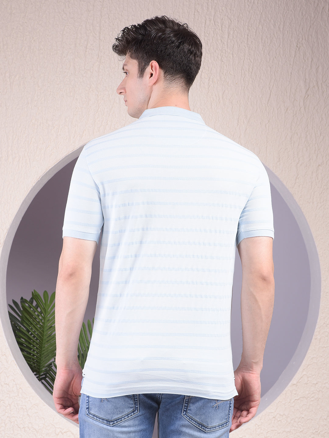 Blue Horizontal Stripes 100% Cotton Polo Neck T-Shirt-Men T-Shirts-Crimsoune Club