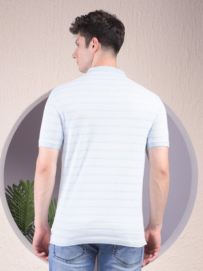 Blue Horizontal Stripes 100% Cotton Polo Neck T-Shirt-Men T-Shirts-Crimsoune Club