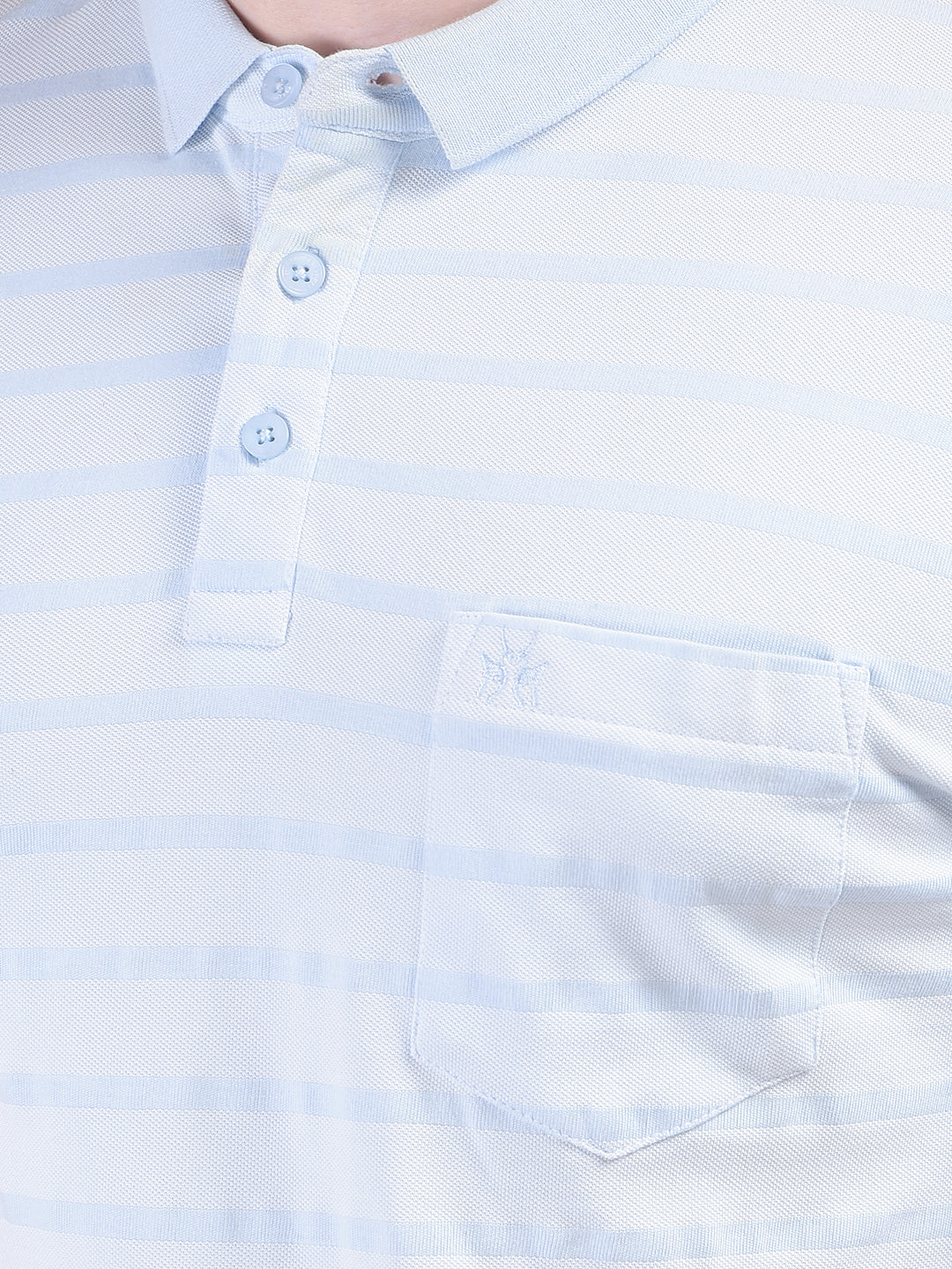 Blue Horizontal Stripes 100% Cotton Polo Neck T-Shirt-Men T-Shirts-Crimsoune Club