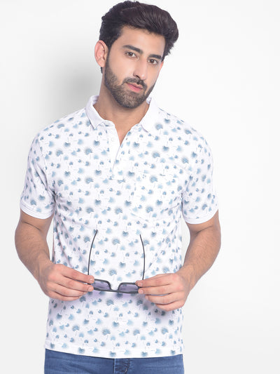 White Printed Polo T-Shirt-Men T-Shirts-Crimsoune Club