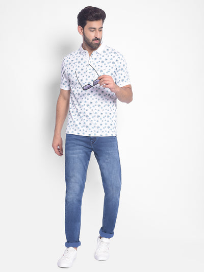 White Printed Polo T-Shirt-Men T-Shirts-Crimsoune Club