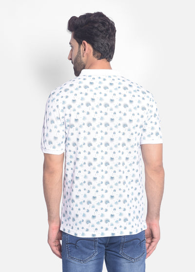 White Printed Polo T-Shirt-Men T-Shirts-Crimsoune Club