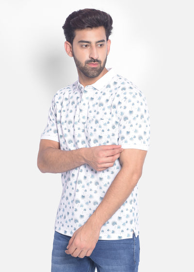 White Printed Polo T-Shirt-Men T-Shirts-Crimsoune Club