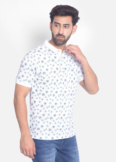 White Printed Polo T-Shirt-Men T-Shirts-Crimsoune Club