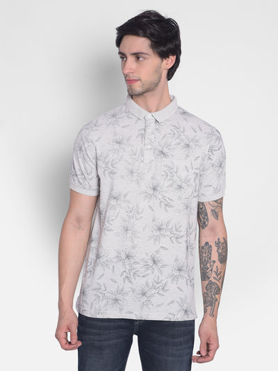 Grey Floral T-Shirt-Men T-Shirts-Crimsoune Club