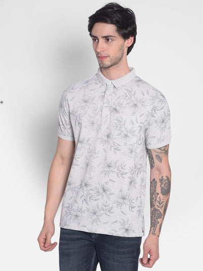 Grey Floral T-Shirt-Men T-Shirts-Crimsoune Club