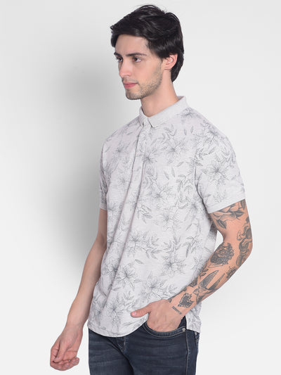 Grey Floral T-Shirt-Men T-Shirts-Crimsoune Club