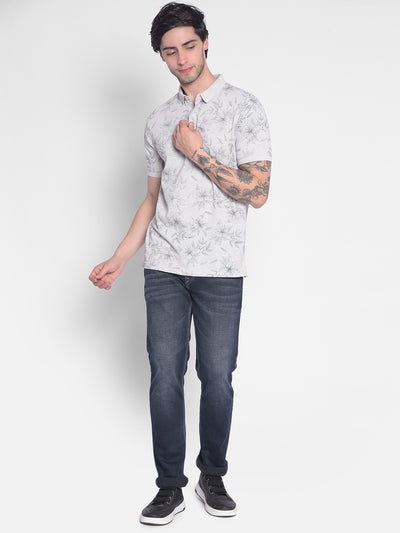 Grey Floral T-Shirt-Men T-Shirts-Crimsoune Club