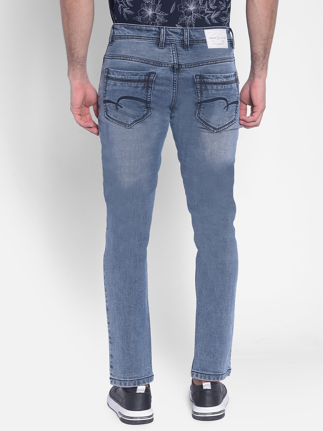Navy Blue Floral T-shirt-Men Jeans-Crimsoune Club