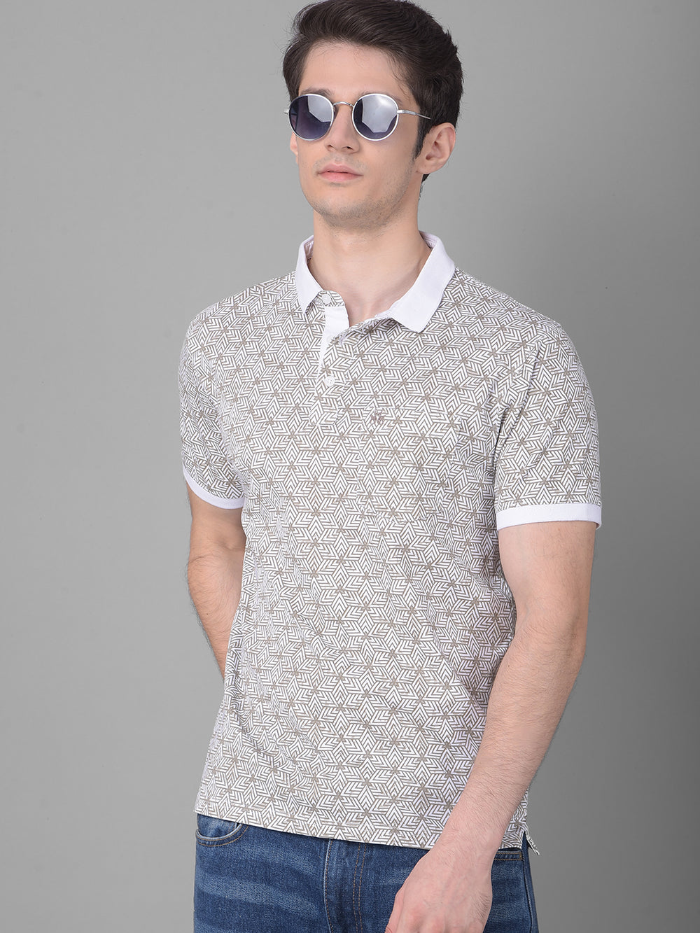 Beige Printed T-Shirt-Men T-Shirts-Crimsoune Club