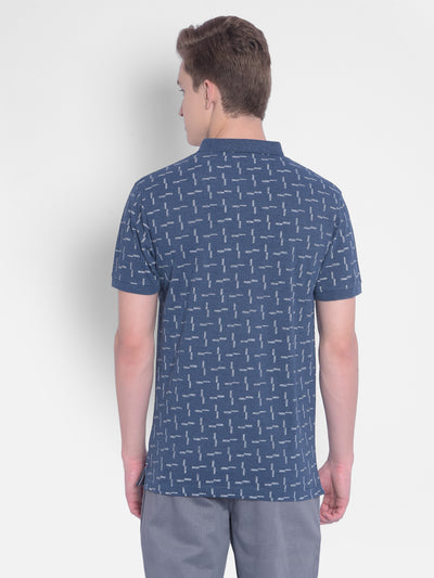 Blue Melange Printed T-Shirt-Men T-Shirts-Crimsoune Club