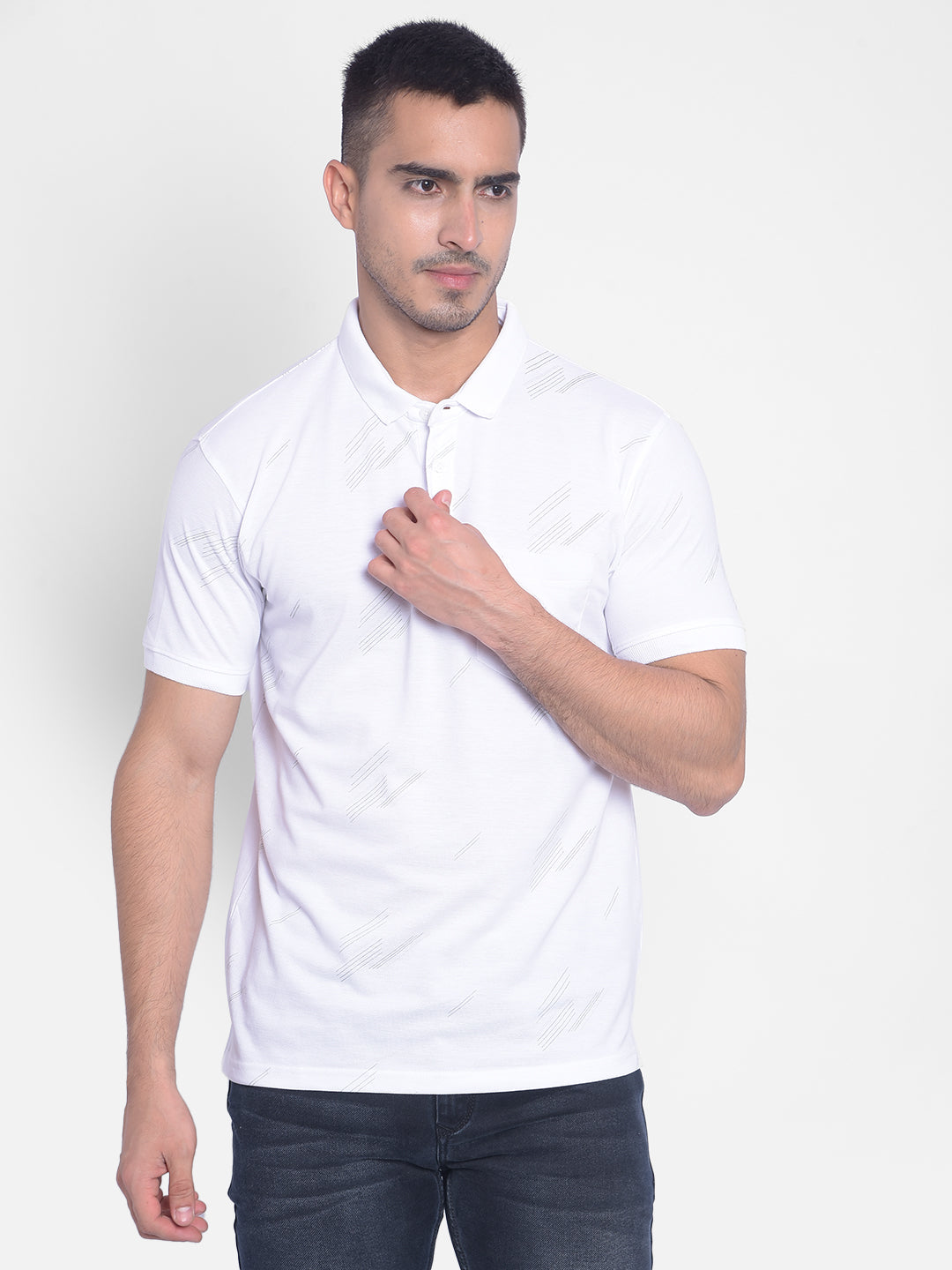 White Printed T-shirt-Men Jeans-Crimsoune Club