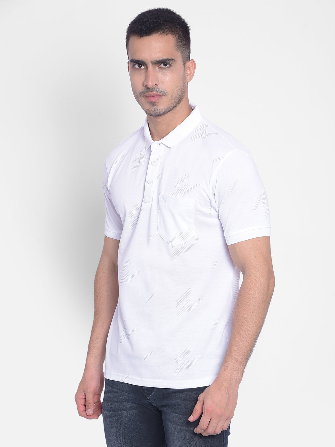 White Printed T-shirt-Men Jeans-Crimsoune Club