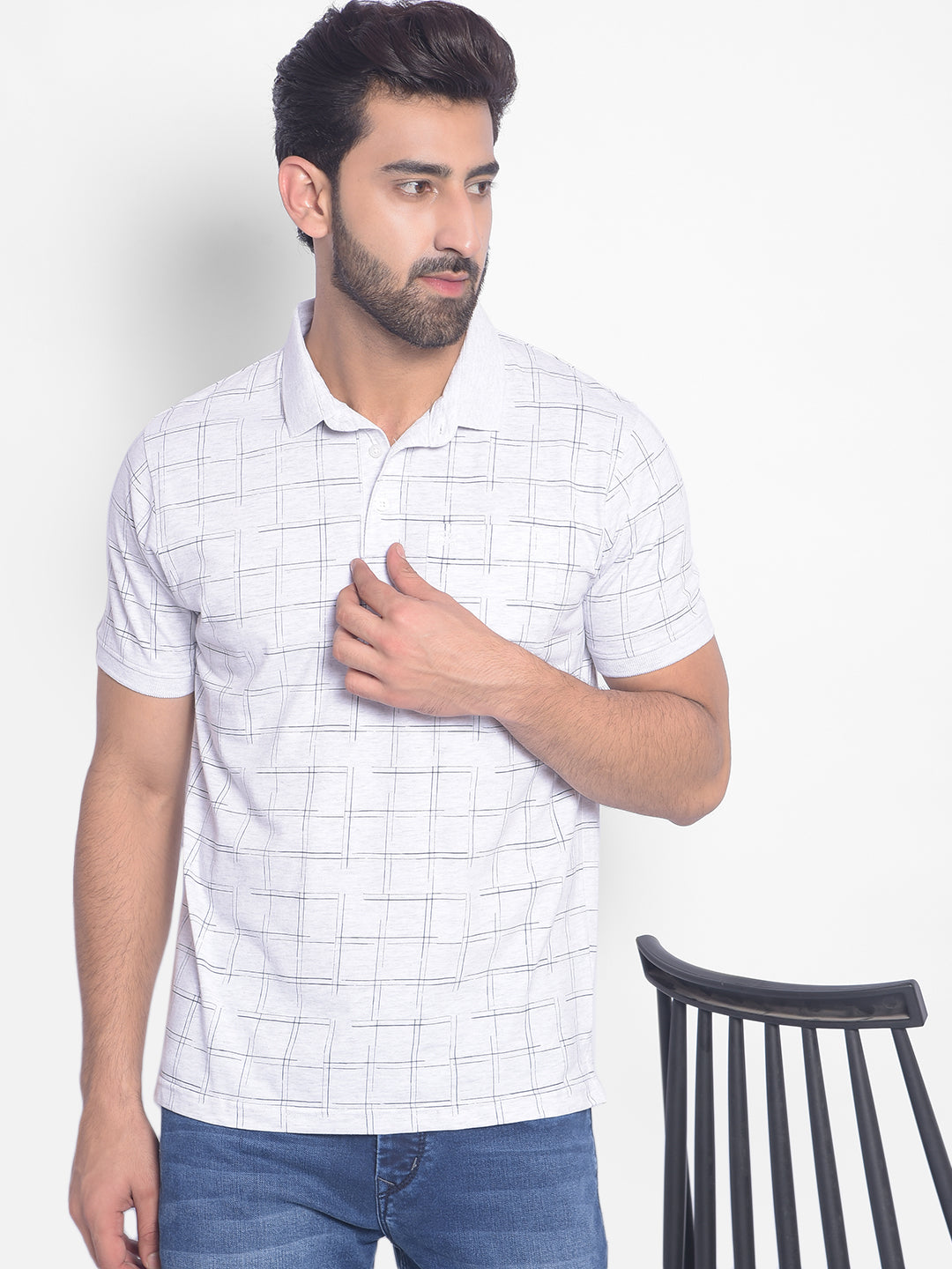 Grey Checked T-Shirt-Men T-Shirts-Crimsoune Club