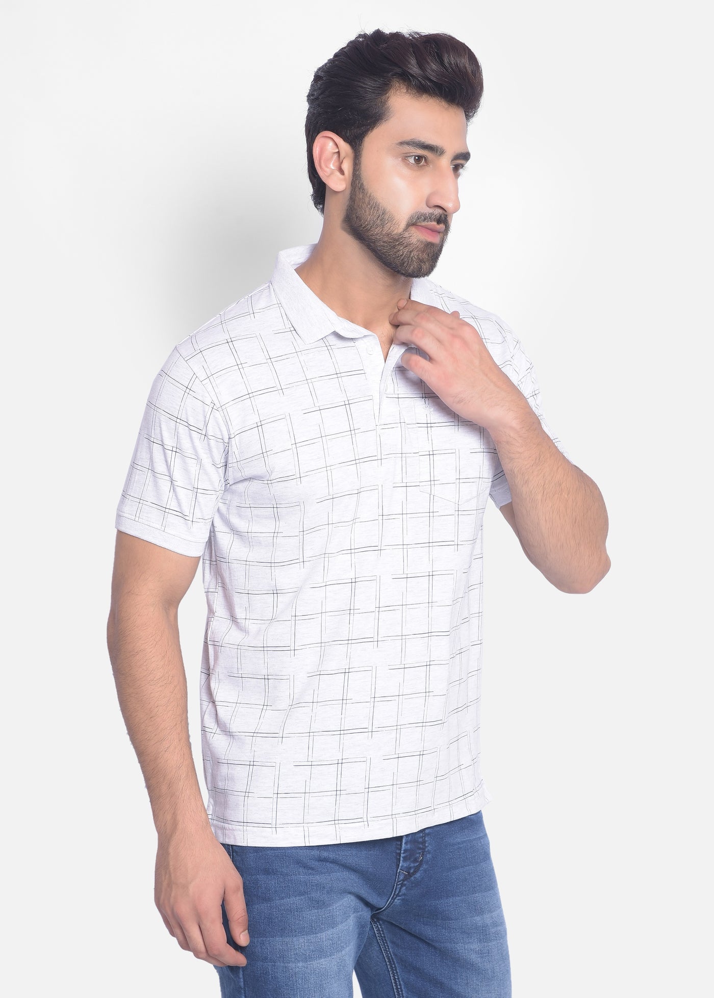 Grey Checked T-Shirt-Men T-Shirts-Crimsoune Club