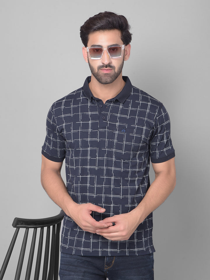 Navy Blue Printed T-Shirt-Men T-Shirts-Crimsoune Club