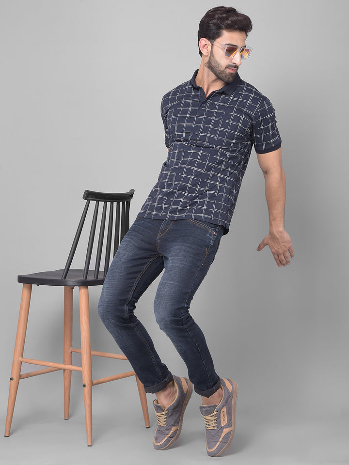 Navy Blue Printed T-Shirt-Men T-Shirts-Crimsoune Club
