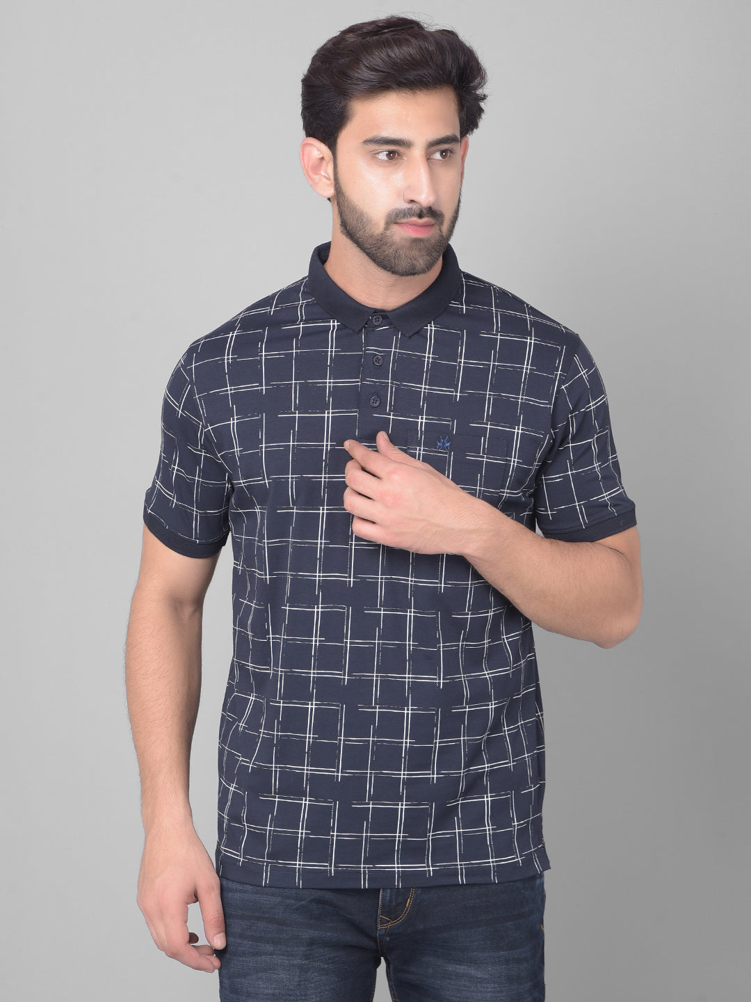Navy Blue Printed T-Shirt-Men T-Shirts-Crimsoune Club
