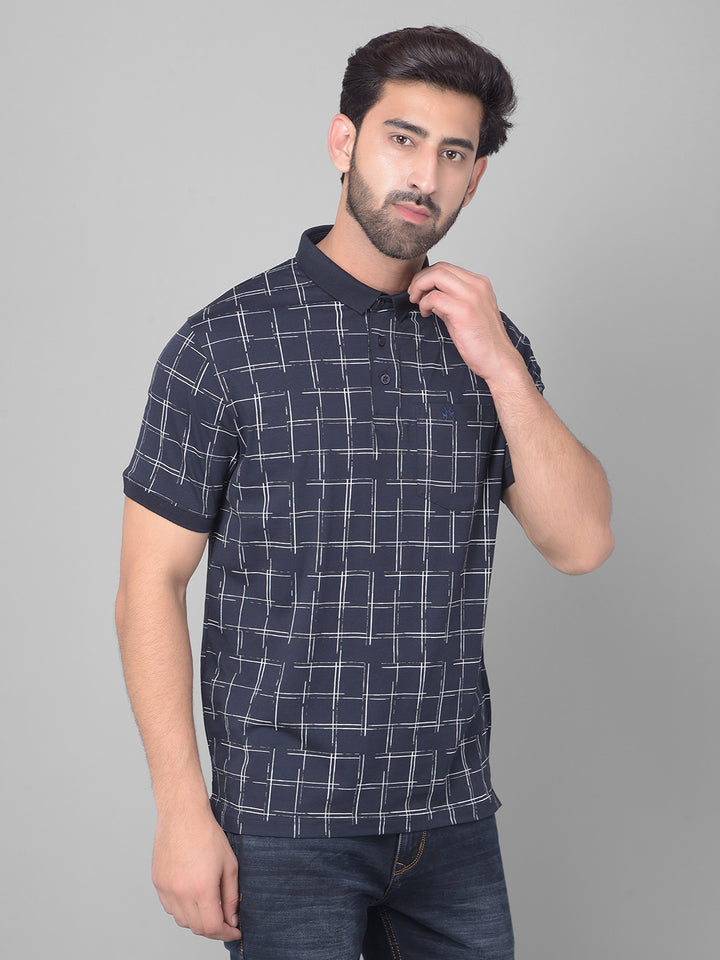 Navy Blue Printed T-Shirt-Men T-Shirts-Crimsoune Club