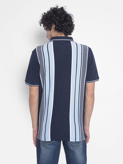 Navy Blue Stripes T-Shirt-Men T-Shirts-Crimsoune Club